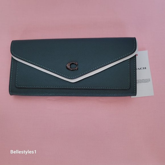 COACH Wyn Envelope Crossgrain Leather Wallet- Forest color ⭐ - Picture 9 of 16